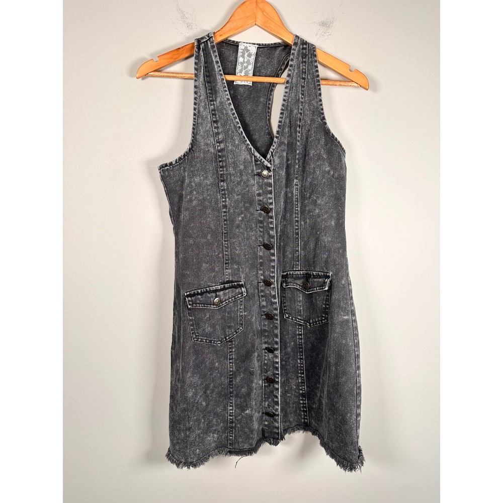 Sadie & Sage Denim Dress Womens Medium Gray Acid Wash Racerback Mini ADKR0123